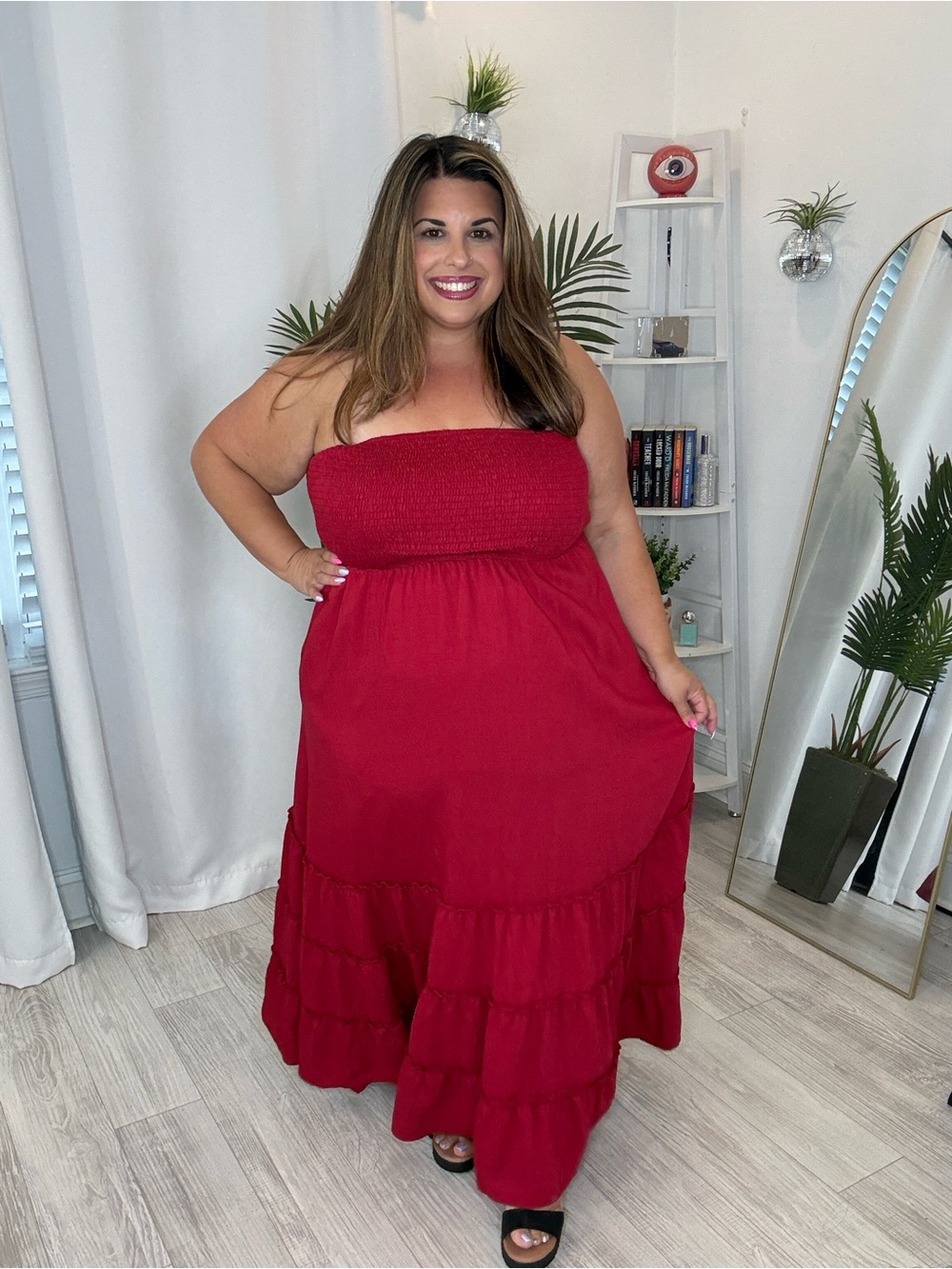 Plus Strapless Red Maxi Dress